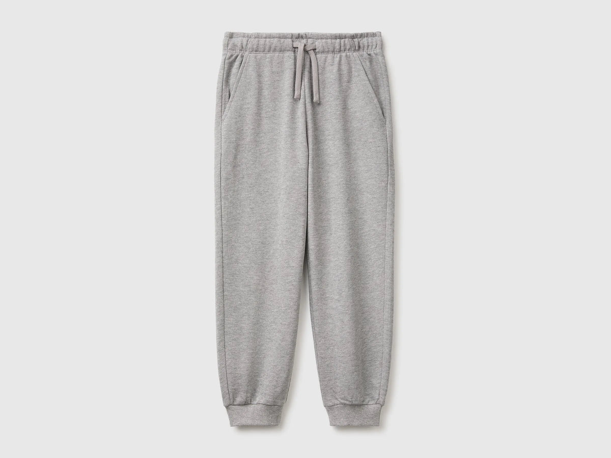 Benetton Light Gray Boys 100% Cotton Fleece Joggers SKU: 3J68CF077_501 Image 01