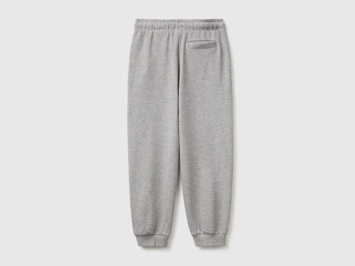 Benetton Light Gray Boys 100% Cotton Fleece Joggers SKU: 3J68CF077_501 Image 02
