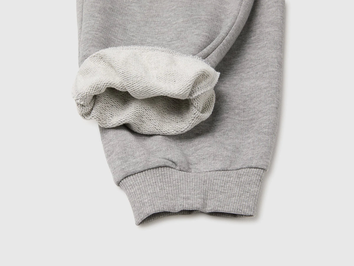 Benetton Light Gray Boys 100% Cotton Fleece Joggers SKU: 3J68CF077_501 Image 03