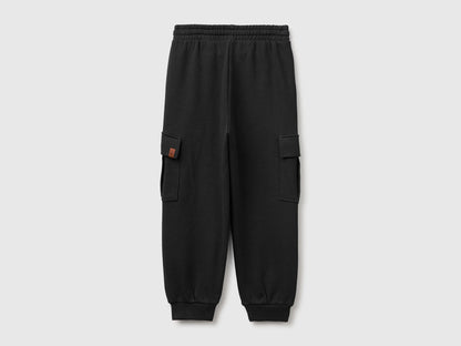 Benetton Black Boys Fleece Cargo Pants SKU: 3J68CF079_100 Image 02