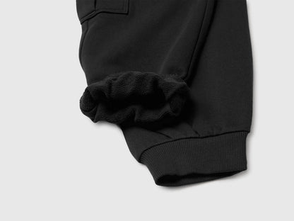Benetton Black Boys Fleece Cargo Pants SKU: 3J68CF079_100 Image 03