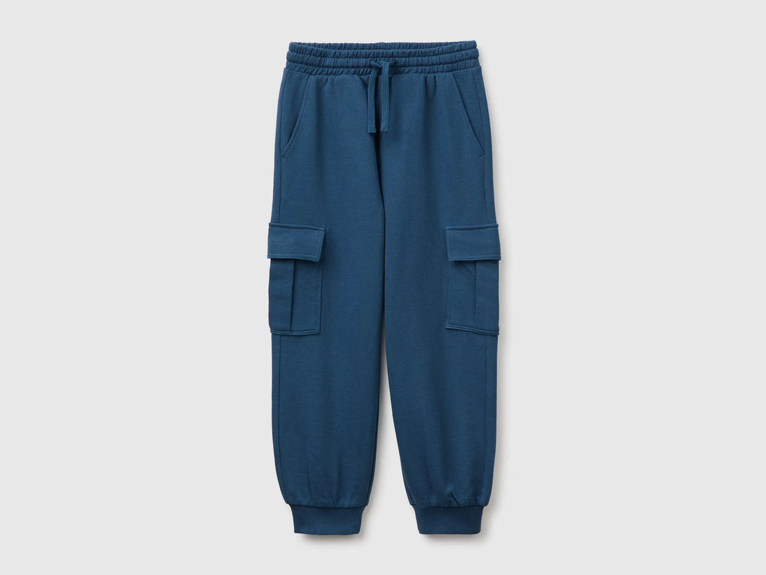 Benetton Dark Blue Boys Fleece Cargo Pants SKU: 3J68CF079_37T Image 01