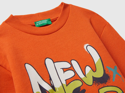 Benetton_Orange_Long Sleeve Sweatshirt with Print_3J68G10KN_04J_03