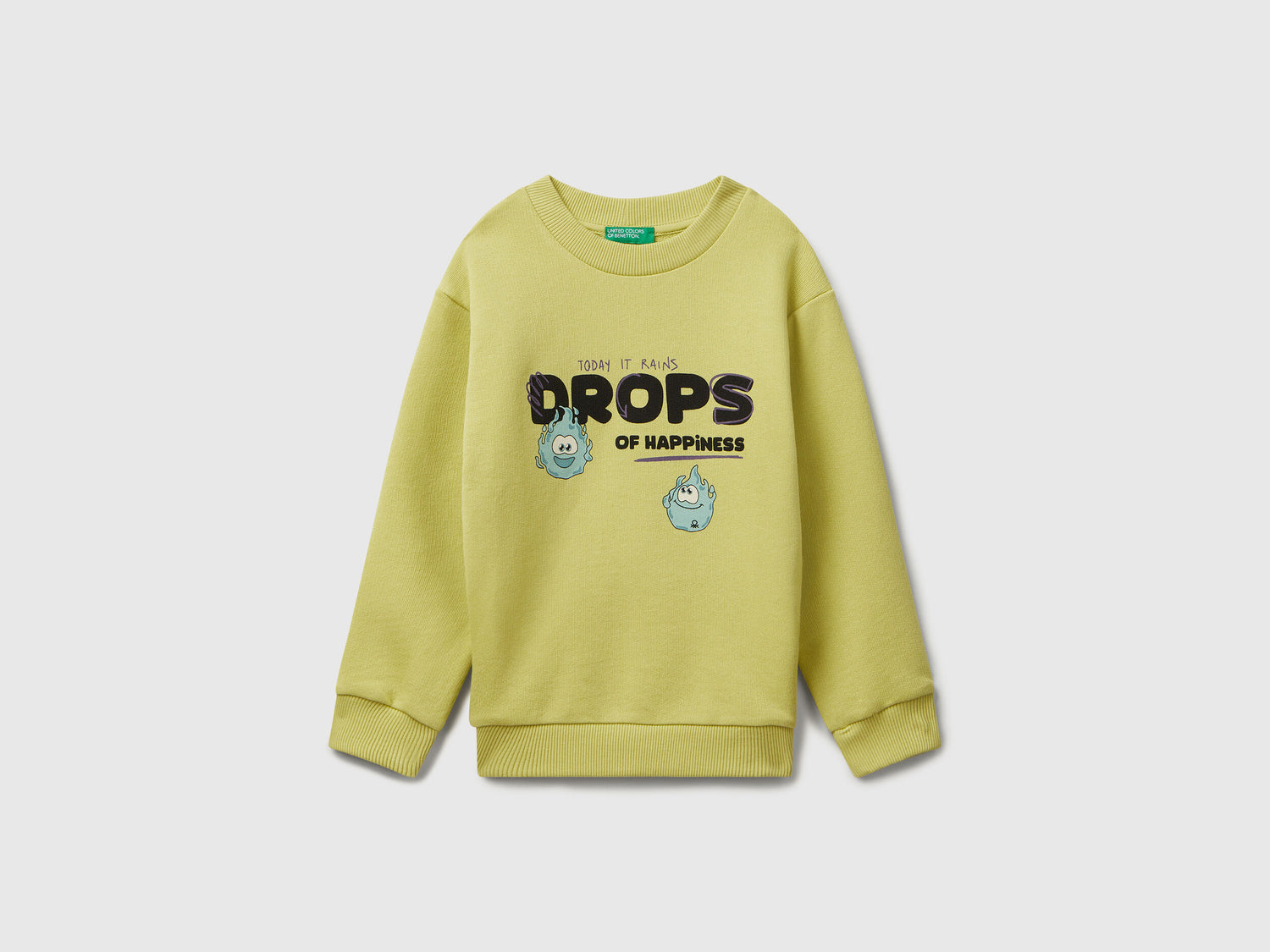 Benetton_Yellow_Long Sleeve Sweatshirt with Print_3J68G10KN_0Y6_01