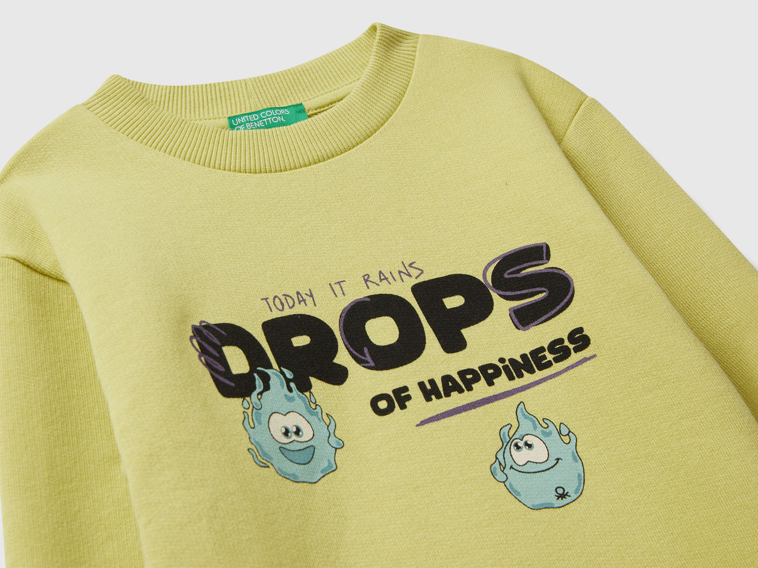 Benetton_Yellow_Long Sleeve Sweatshirt with Print_3J68G10KN_0Y6_03