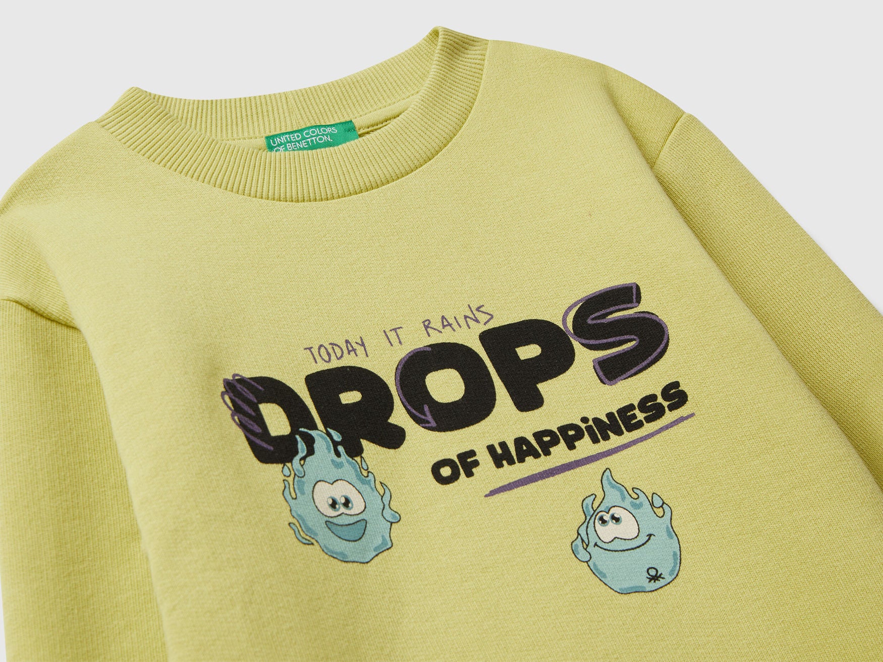 Benetton_Yellow_Long Sleeve Sweatshirt with Print_3J68G10KN_0Y6_03