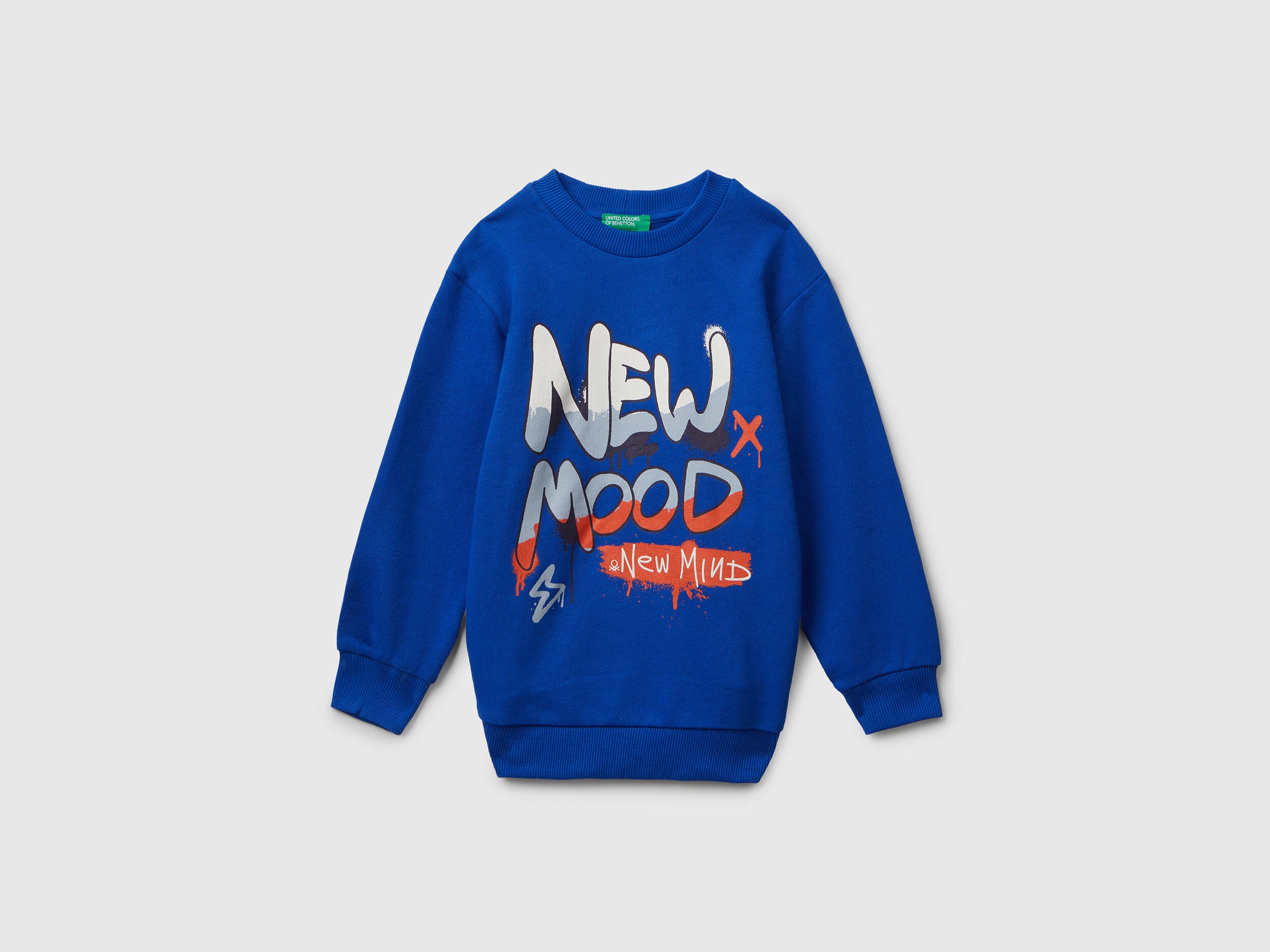 Benetton_Bright Blue_Long Sleeve Sweatshirt with Print_3J68G10KN_19R_01