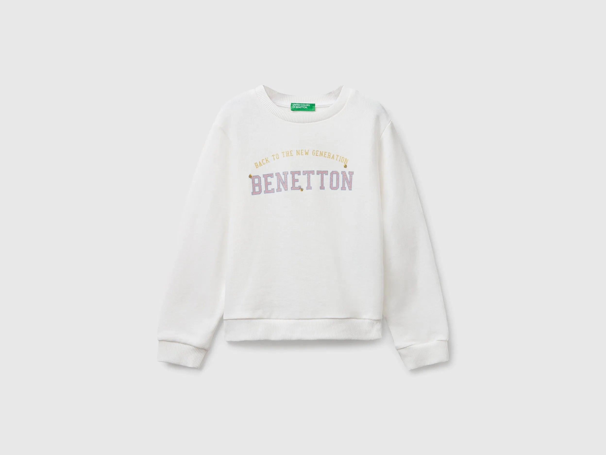 Benetton Creamy white Girls Sweatshirt with Glittery Print SKU: 3J70G10JR_074 Image 01