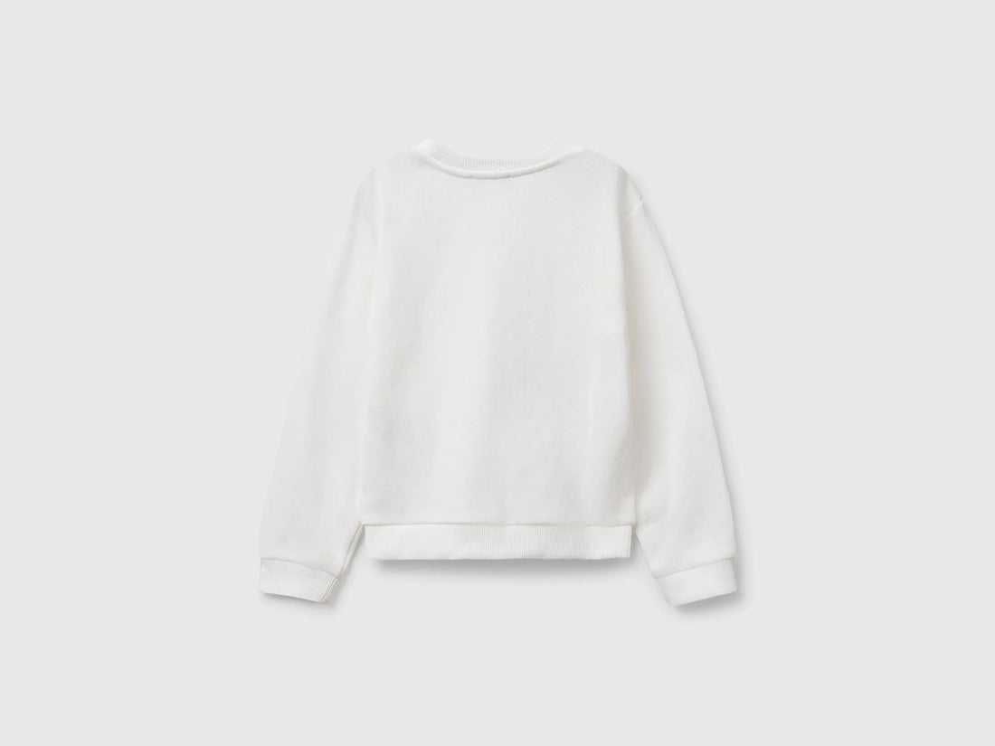 Benetton Creamy white Girls Sweatshirt with Glittery Print SKU: 3J70G10JR_074 Image 02