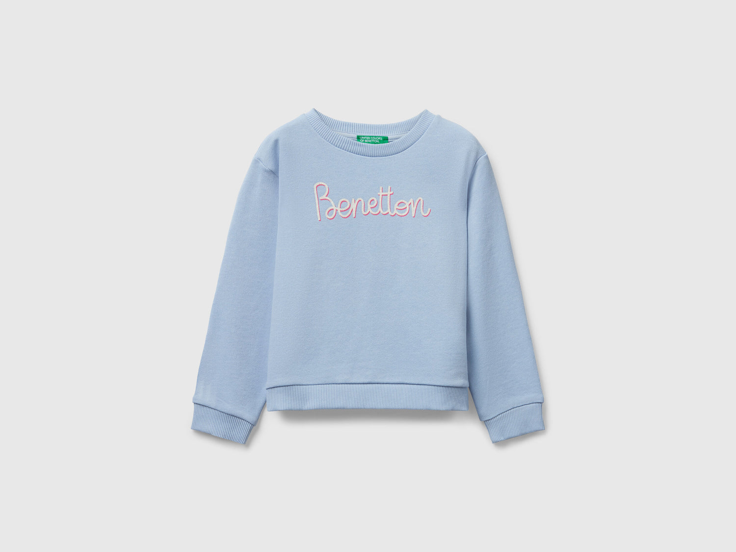 Benetton_Light Blue_Sweatshirt with Glittery Print_3J70G10JR_11Y_01