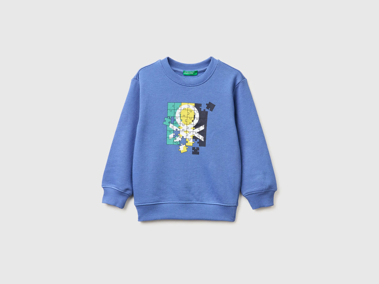 Benetton Air force blue Boys Organic Cotton Sweatshirt with Logo Print SKU: 3J70G10LJ_05N Image 01