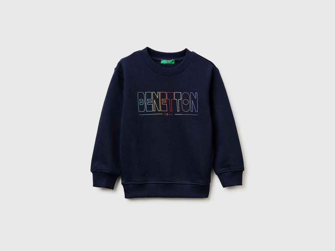 Benetton Dark blue Boys Organic Cotton Sweatshirt with Logo Print SKU: 3J70G10LJ_252 Image 01