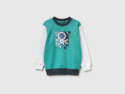 Benetton Aqua Boys Organic Cotton Sweatshirt with Logo Print SKU: 3J70G10LJ_903 Image 01
