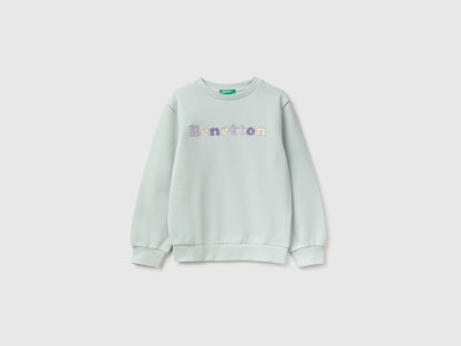 Benetton Light Green Girls Crewneck Sweatshirt with Embroidery SKU: 3J70G10NG_00M Image 01
