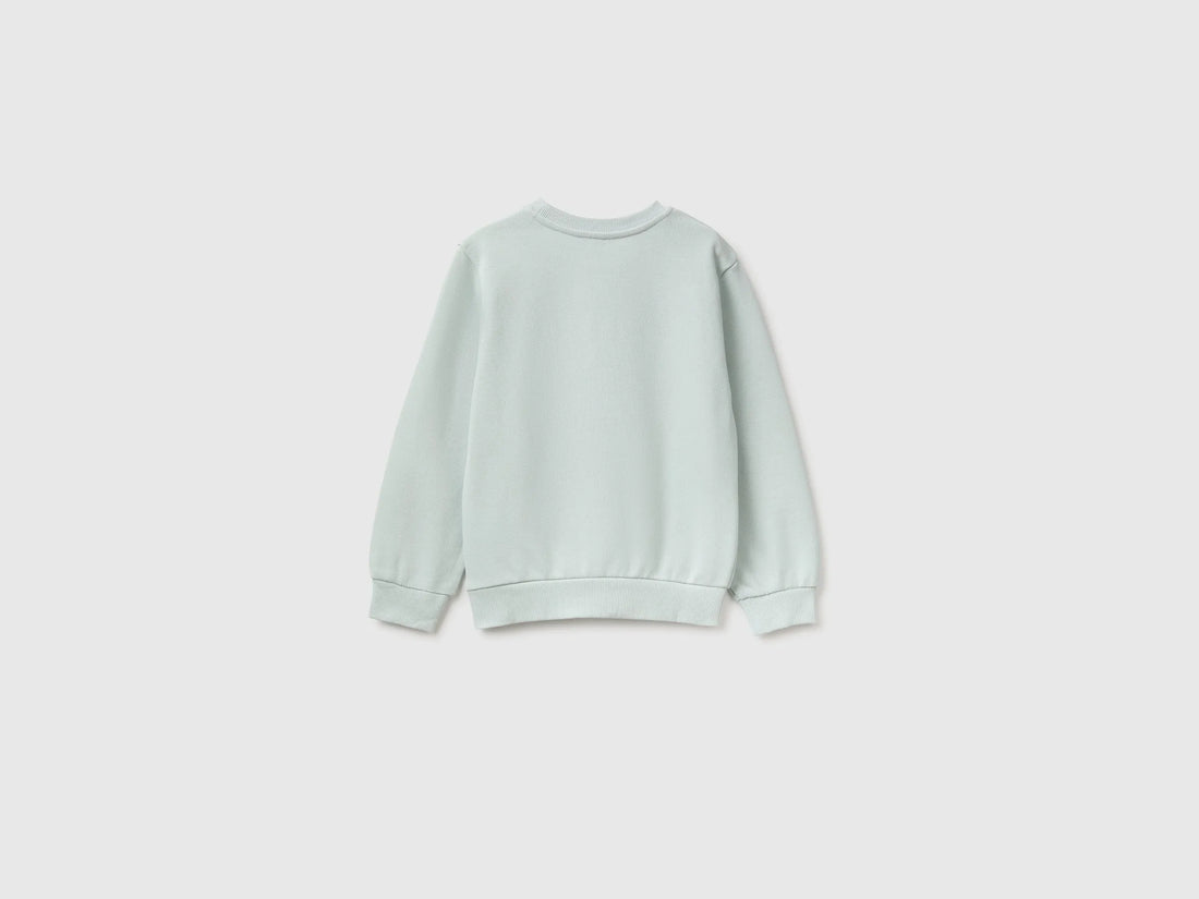 Benetton Light Green Girls Crewneck Sweatshirt with Embroidery SKU: 3J70G10NG_00M Image 02
