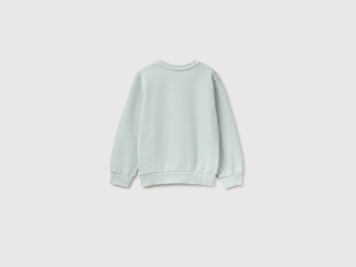 Benetton Light Green Girls Crewneck Sweatshirt with Embroidery SKU: 3J70G10NG_00M Image 02
