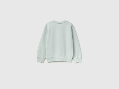 Benetton Light Green Girls Crewneck Sweatshirt with Embroidery SKU: 3J70G10NG_00M Image 02