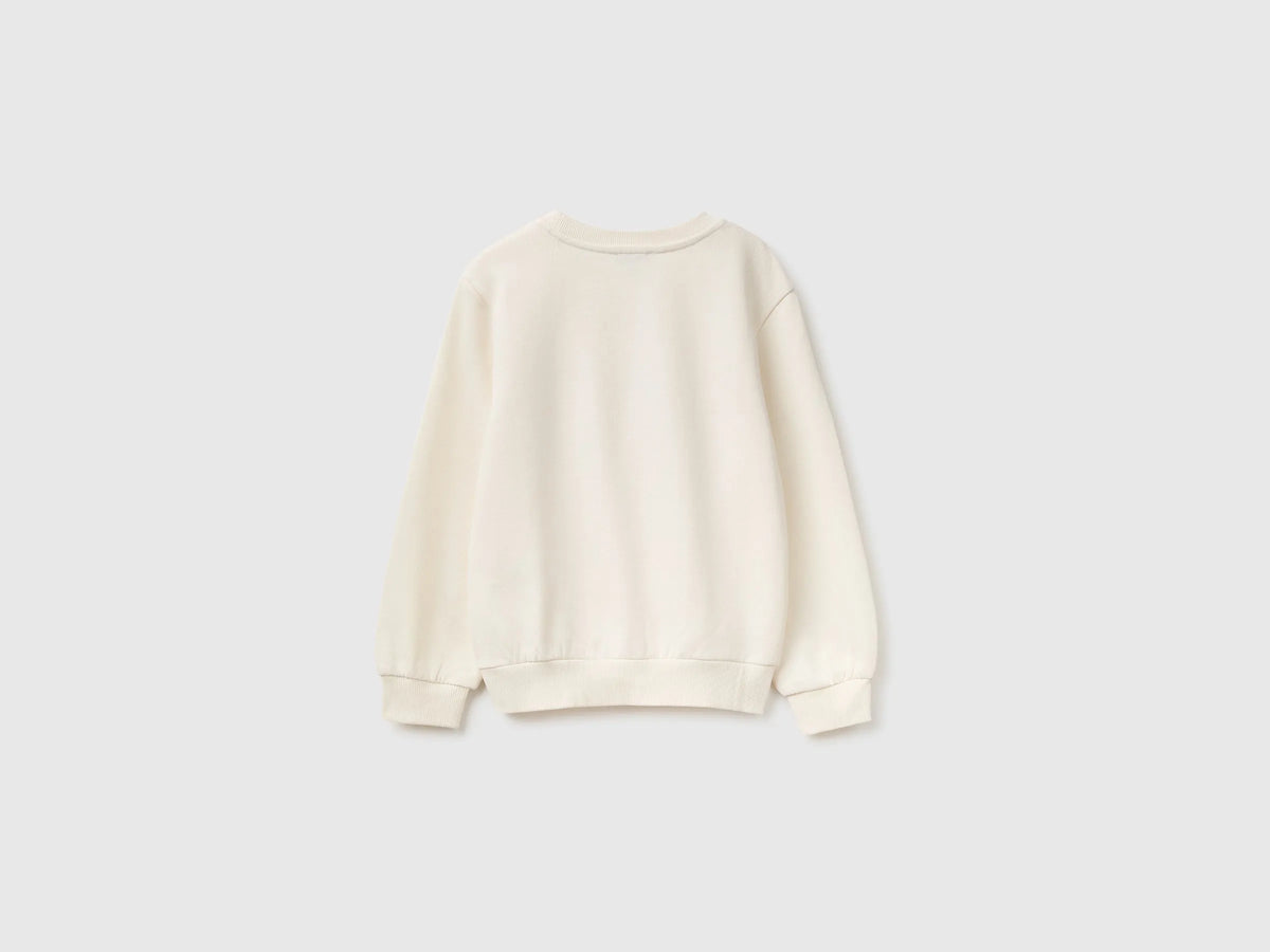Benetton Creamy White Girls Crewneck Sweatshirt with Embroidery SKU: 3J70G10NG_0R2 Image 02