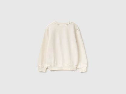 Benetton Creamy White Girls Crewneck Sweatshirt with Embroidery SKU: 3J70G10NG_0R2 Image 02
