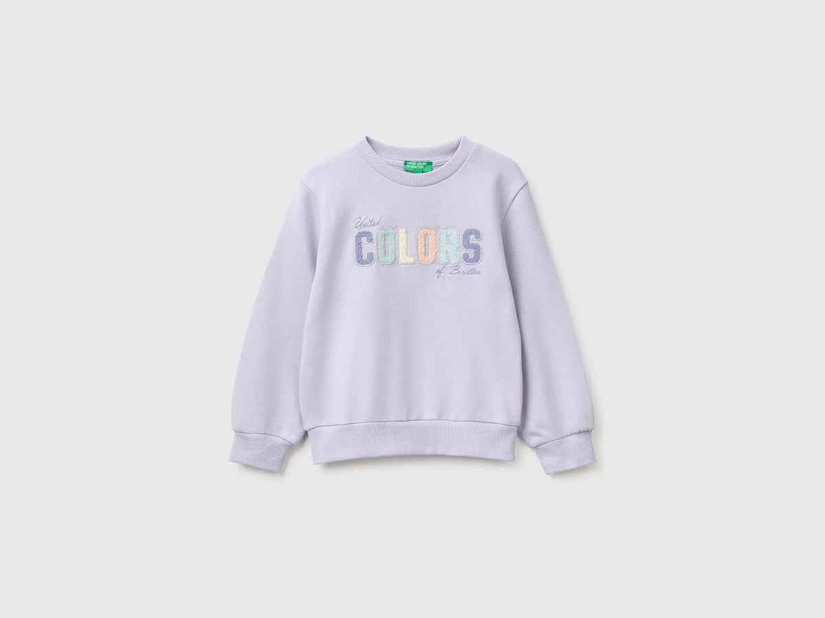 Benetton Lavender Girls Crewneck Sweatshirt with Embroidery SKU: 3J70G10NG_19B Image 01