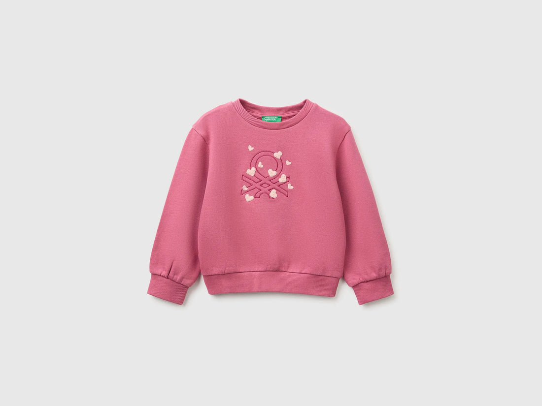 Benetton Fuchsia Girls Crewneck Sweatshirt with Embroidery SKU: 3J70G10NG_2J4 Image 01