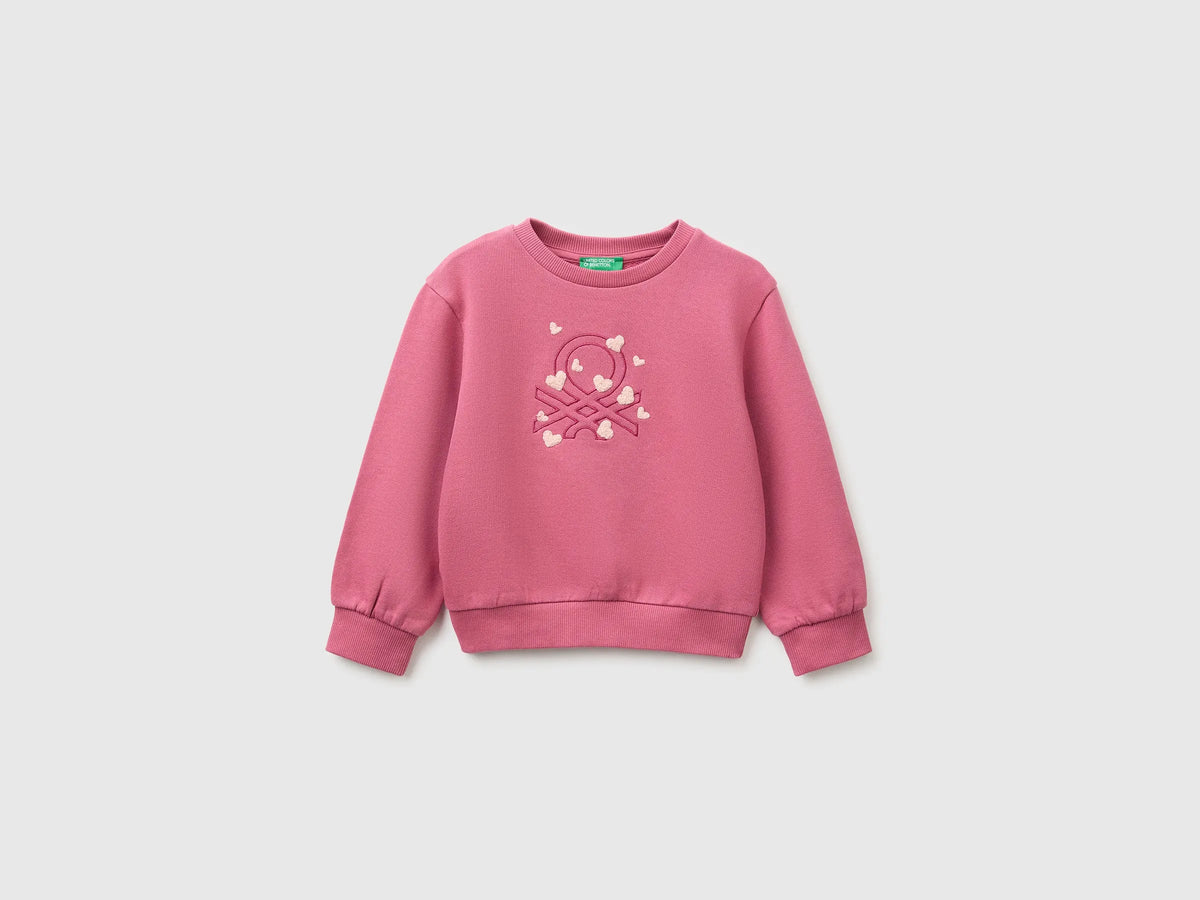 Benetton Fuchsia Girls Crewneck Sweatshirt with Embroidery SKU: 3J70G10NG_2J4 Image 01