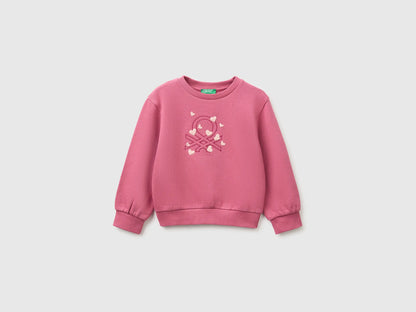 Benetton Fuchsia Girls Crewneck Sweatshirt with Embroidery SKU: 3J70G10NG_2J4 Image 01