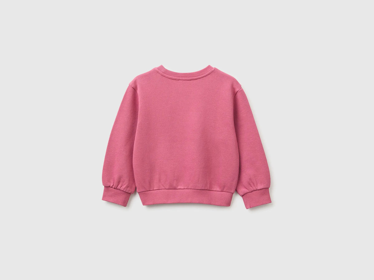 Benetton Fuchsia Girls Crewneck Sweatshirt with Embroidery SKU: 3J70G10NG_2J4 Image 02