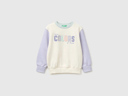 Benetton Creamy White Girls Crewneck Sweatshirt with Embroidery SKU: 3J70G10NG_901 Image 01