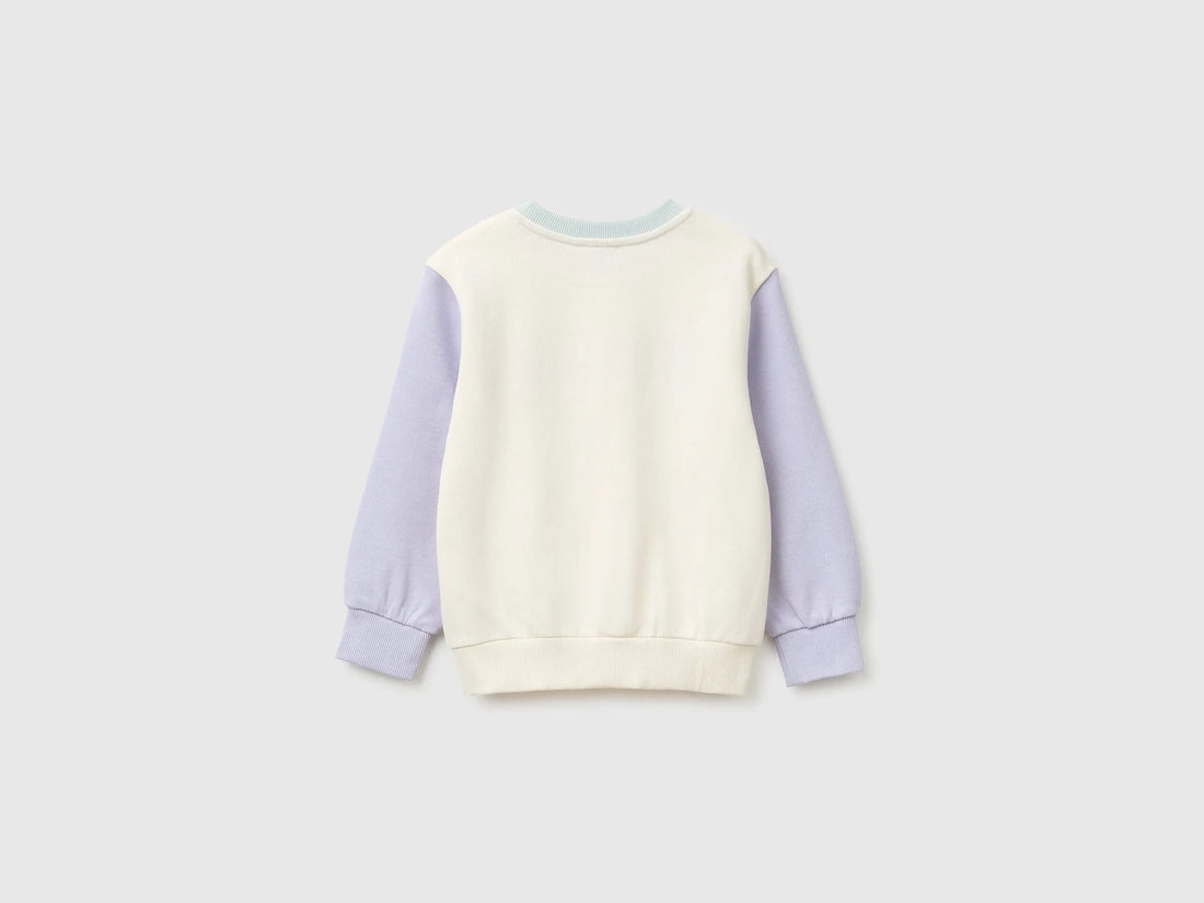 Benetton Creamy White Girls Crewneck Sweatshirt with Embroidery SKU: 3J70G10NG_901 Image 02