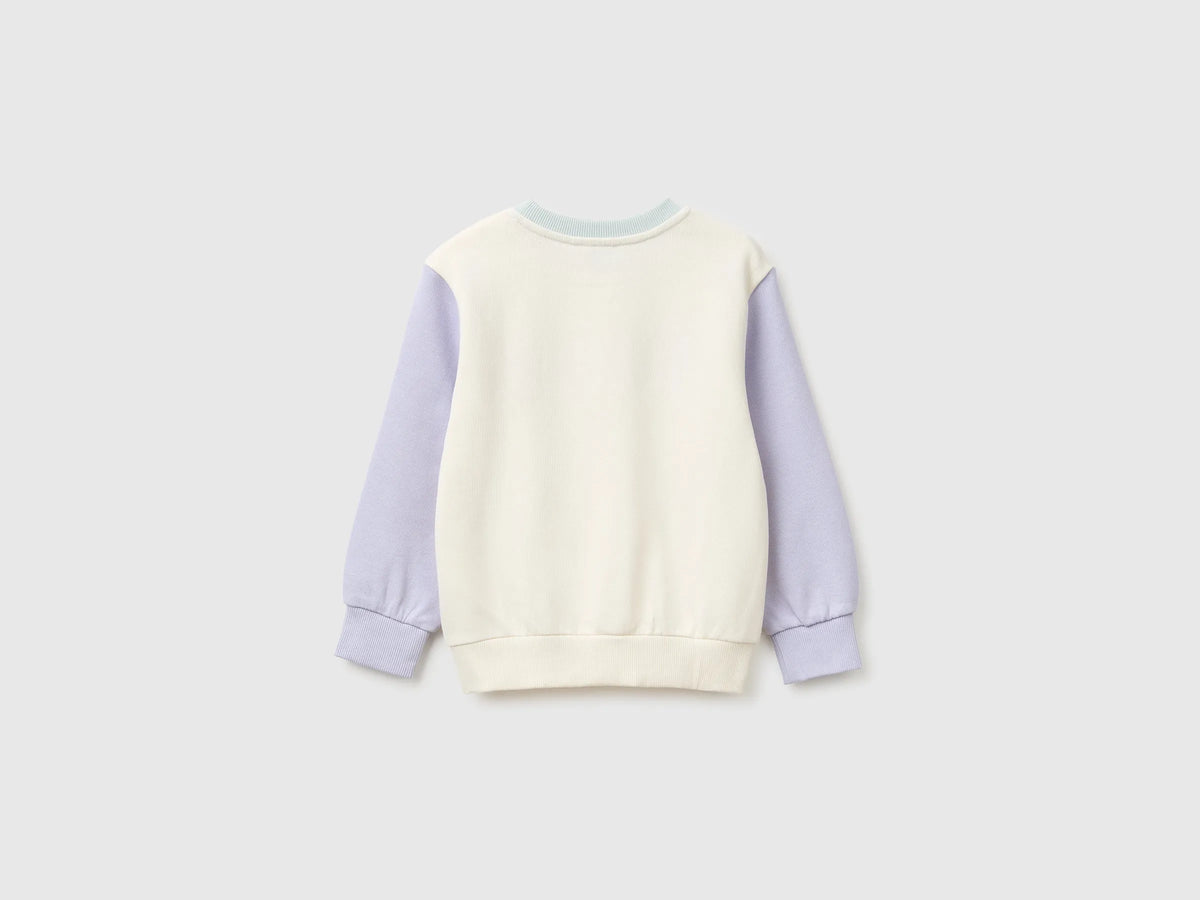 Benetton Creamy White Girls Crewneck Sweatshirt with Embroidery SKU: 3J70G10NG_901 Image 02