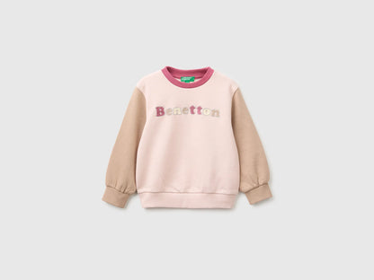 Benetton Soft Pink Girls Crewneck Sweatshirt with Embroidery SKU: 3J70G10NG_902 Image 01