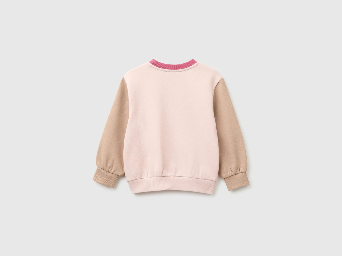 Benetton Soft Pink Girls Crewneck Sweatshirt with Embroidery SKU: 3J70G10NG_902 Image 02