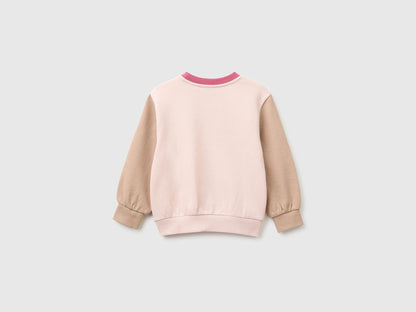 Benetton Soft Pink Girls Crewneck Sweatshirt with Embroidery SKU: 3J70G10NG_902 Image 02