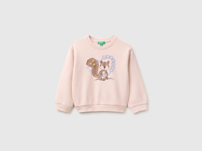 Benetton Soft Pink Girls Sweatshirt with Print and Embroidery in Organic Cotton SKU: 3J70G10NJ_08Q Image 01