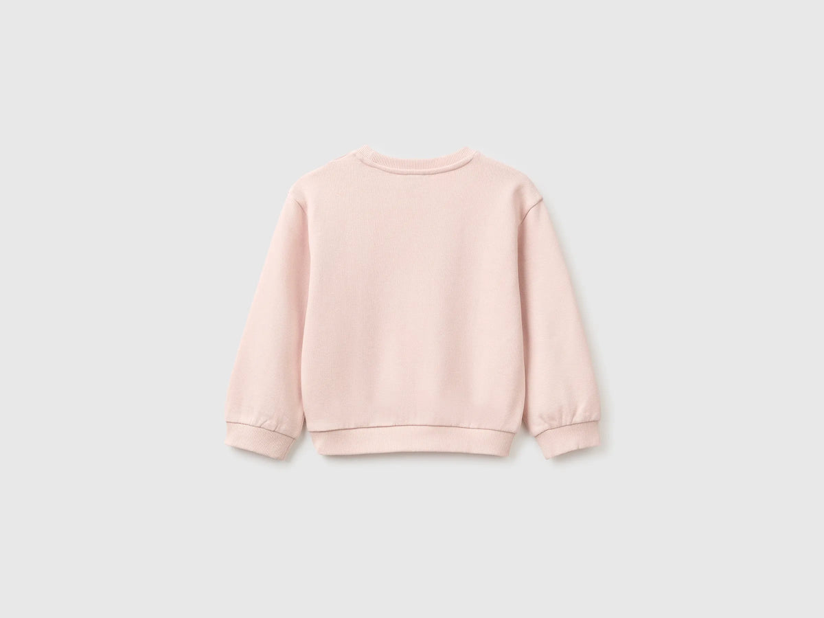 Benetton Soft Pink Girls Sweatshirt with Print and Embroidery in Organic Cotton SKU: 3J70G10NJ_08Q Image 02