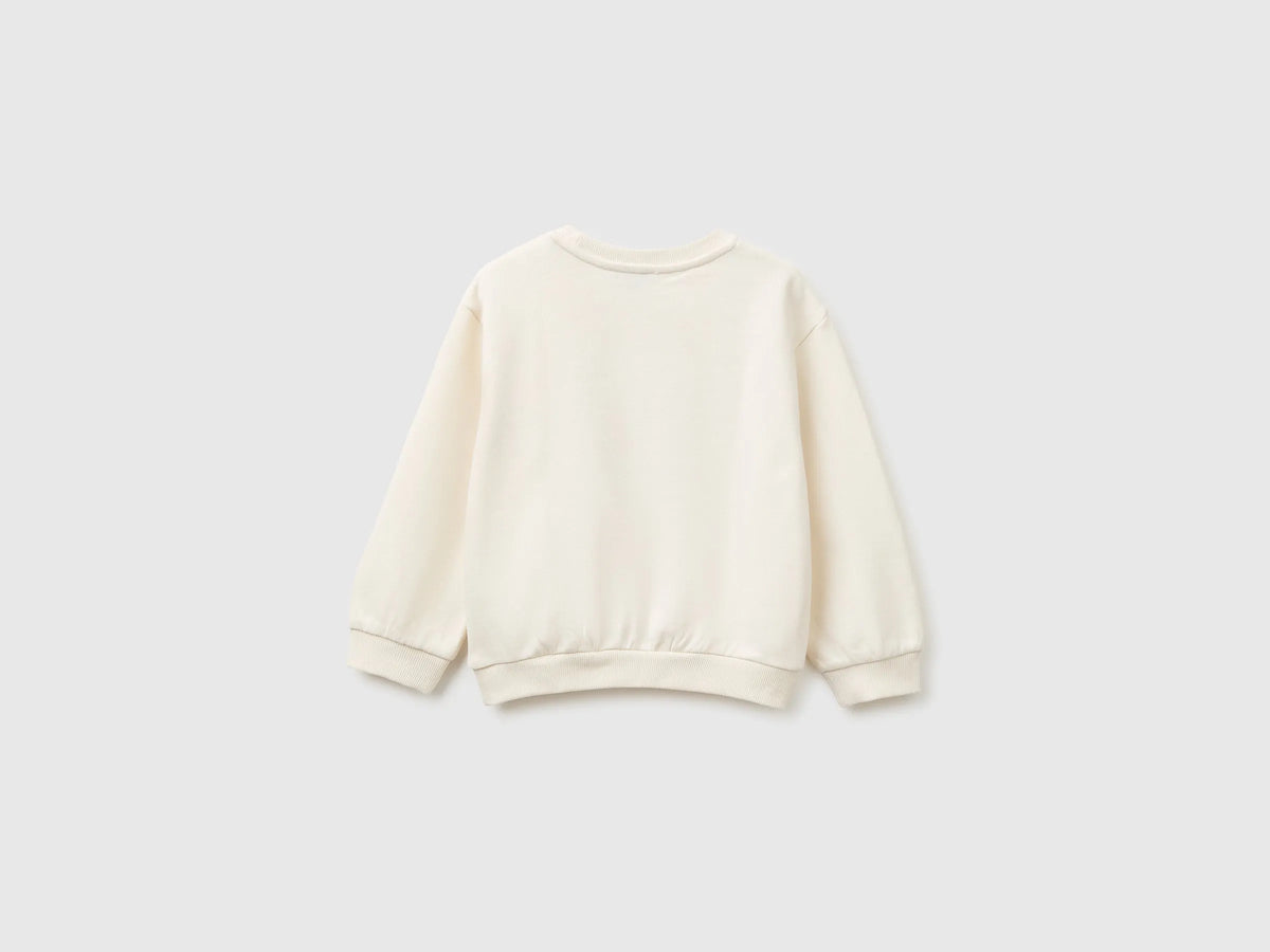 Benetton Creamy White Girls Sweatshirt with Print and Embroidery in Organic Cotton SKU: 3J70G10NJ_0R2 Image 02