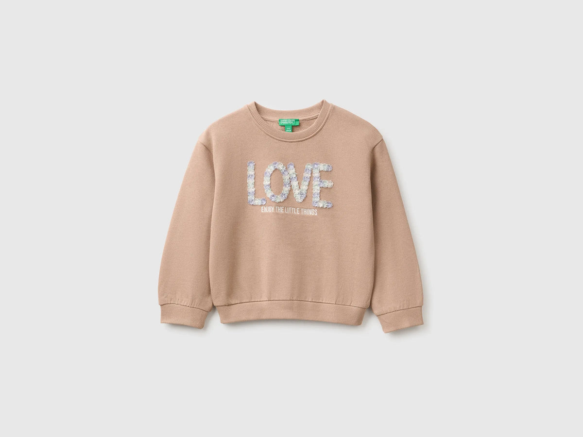 Benetton Dove Gray Girls Sweatshirt with Print and Embroidery in Organic Cotton SKU: 3J70G10NJ_199 Image 01