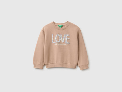 Benetton Dove Gray Girls Sweatshirt with Print and Embroidery in Organic Cotton SKU: 3J70G10NJ_199 Image 01
