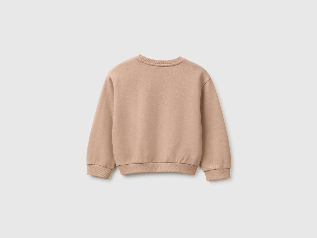 Benetton Dove Gray Girls Sweatshirt with Print and Embroidery in Organic Cotton SKU: 3J70G10NJ_199 Image 02