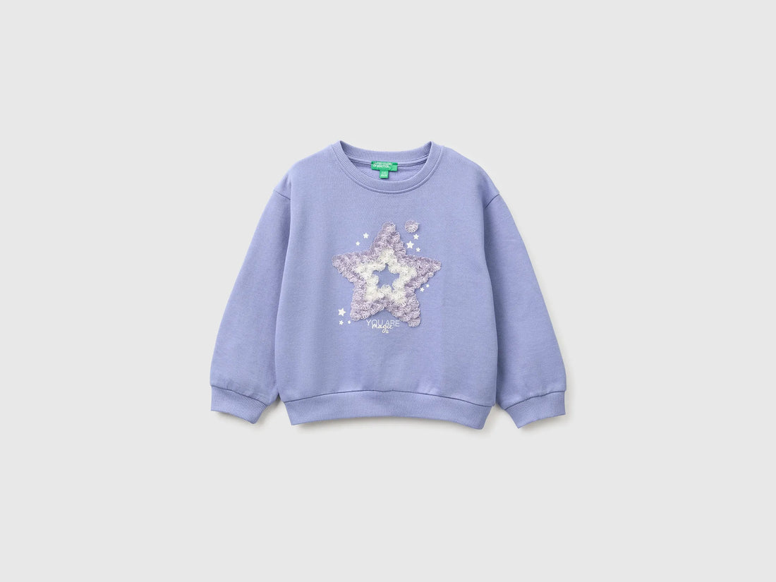 Benetton Violet Girls Sweatshirt with Print and Embroidery in Organic Cotton SKU: 3J70G10NJ_19J Image 01