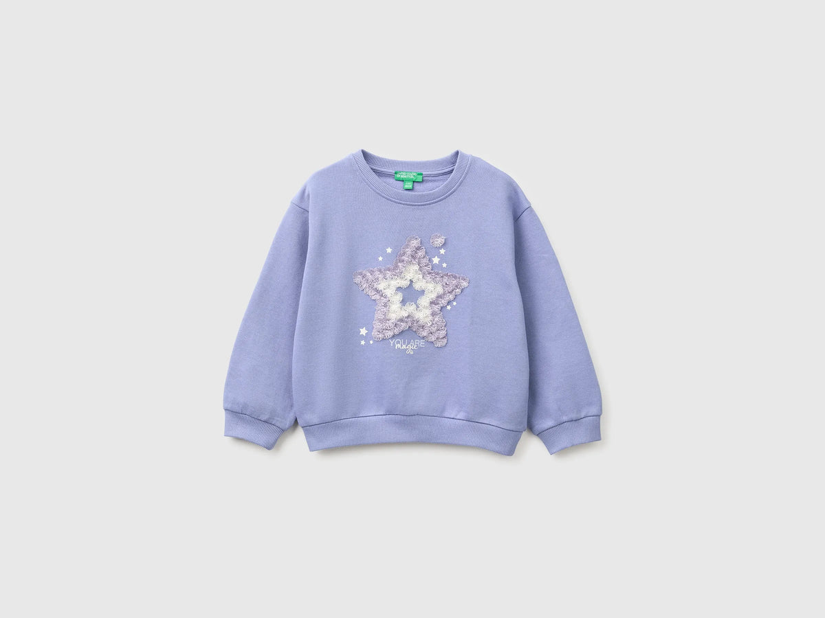Benetton Violet Girls Sweatshirt with Print and Embroidery in Organic Cotton SKU: 3J70G10NJ_19J Image 01