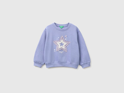 Benetton Violet Girls Sweatshirt with Print and Embroidery in Organic Cotton SKU: 3J70G10NJ_19J Image 01