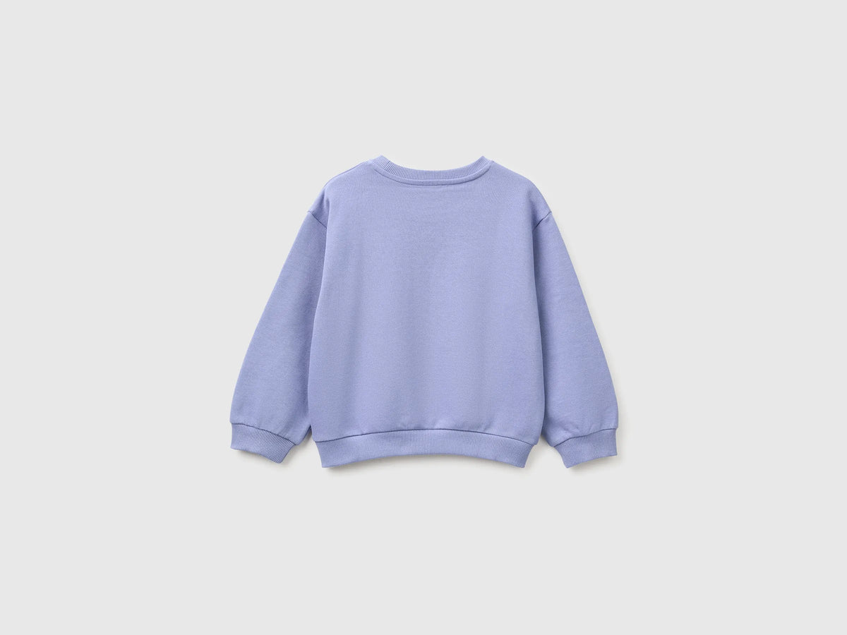 Benetton Violet Girls Sweatshirt with Print and Embroidery in Organic Cotton SKU: 3J70G10NJ_19J Image 02