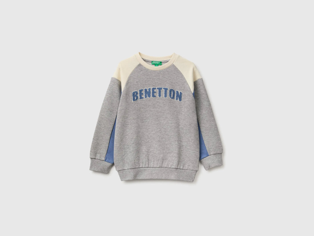 Benetton Light Gray Boys Closed Color Block Sweatshirt SKU: 3J70G10NM_901 Image 01
