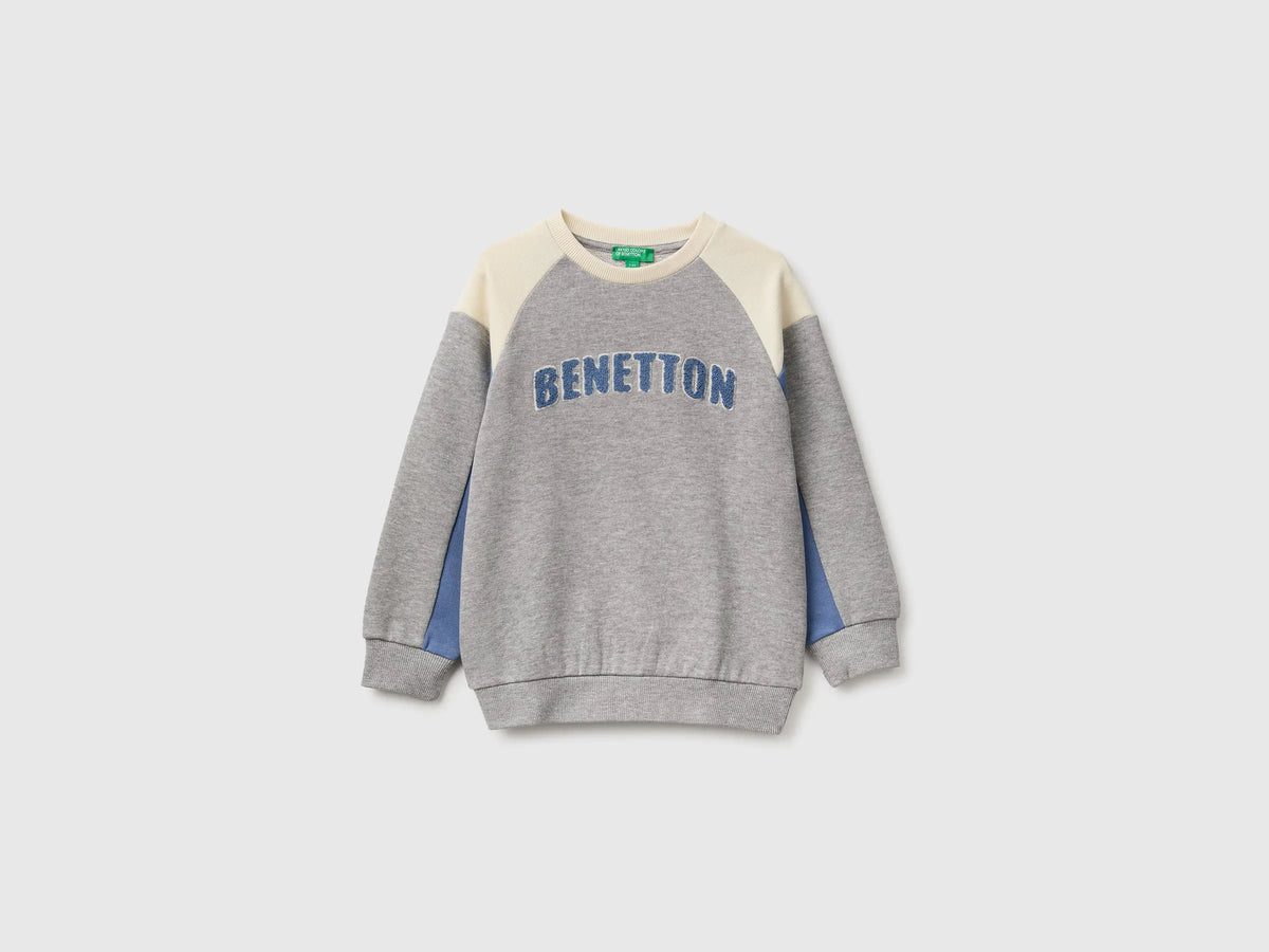 Benetton Light Gray Boys Closed Color Block Sweatshirt SKU: 3J70G10NM_901 Image 01