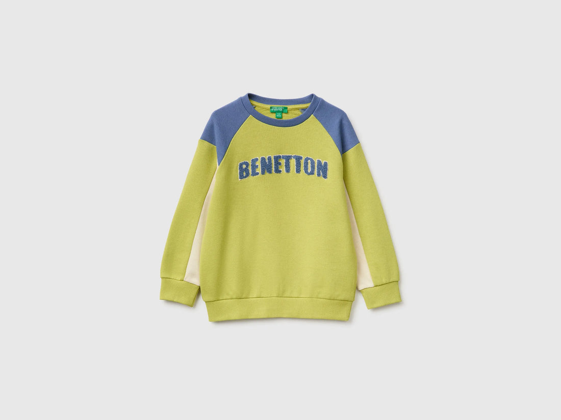 Benetton Lime Boys Closed Color Block Sweatshirt SKU: 3J70G10NM_902 Image 01