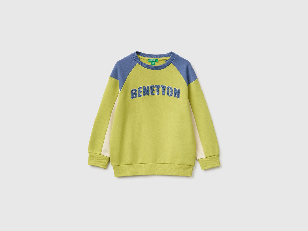 Benetton Lime Boys Closed Color Block Sweatshirt SKU: 3J70G10NM_902 Image 01