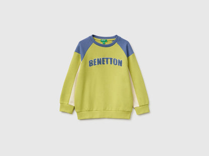 Benetton Lime Boys Closed Color Block Sweatshirt SKU: 3J70G10NM_902 Image 01