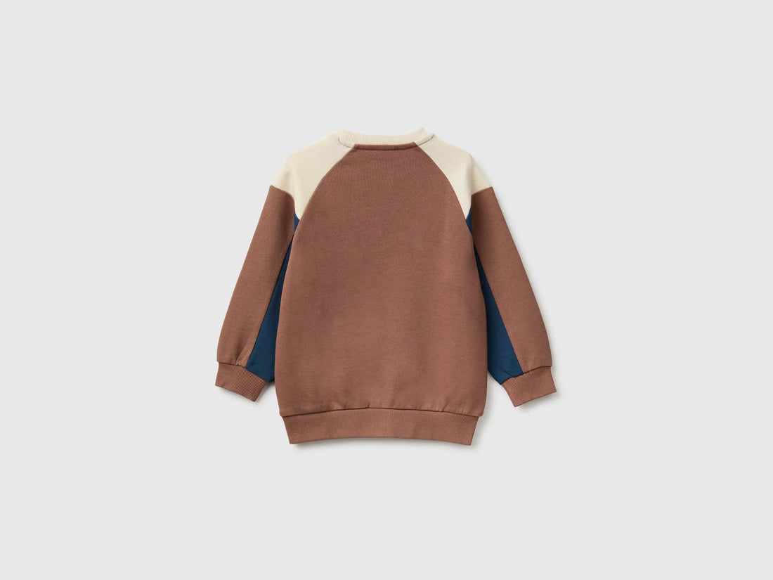Benetton Brown Boys Closed Color Block Sweatshirt SKU: 3J70G10NM_903 Image 02